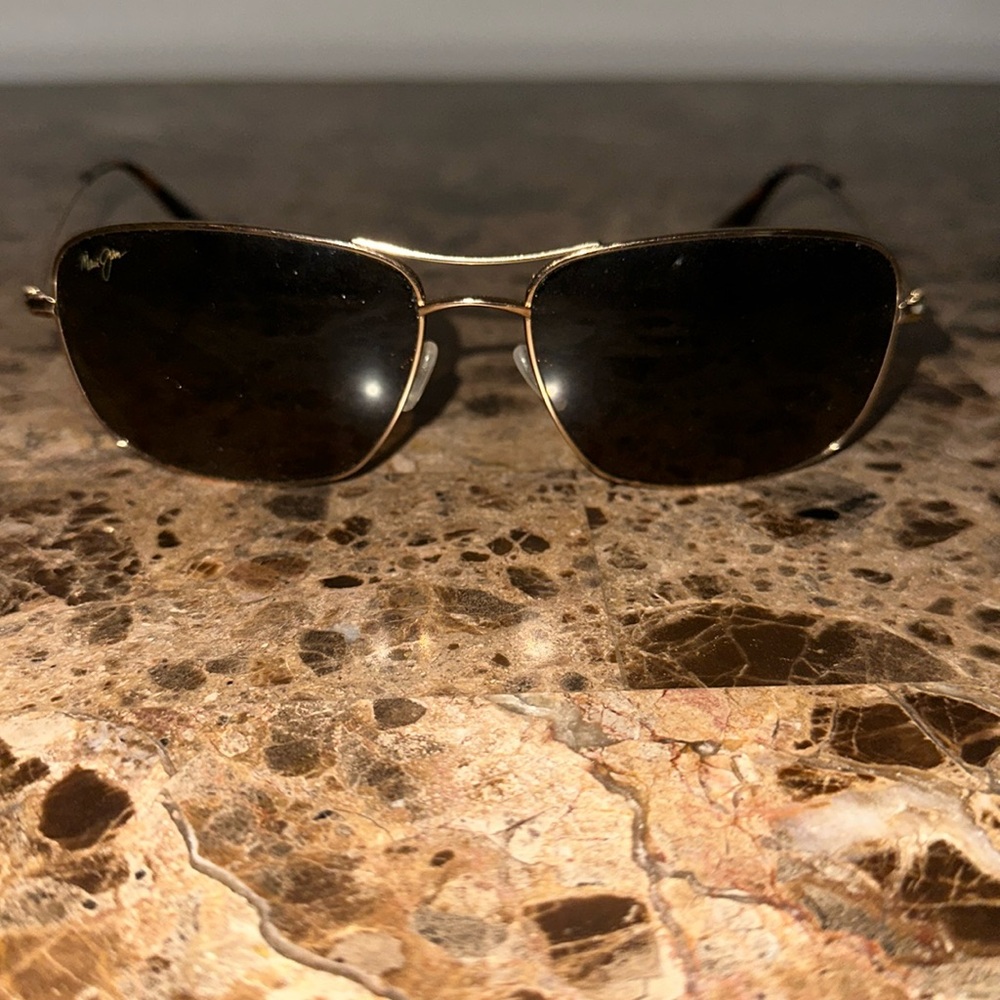 Maui Jim Gold Frame Black Lens Aviator Sunglasses